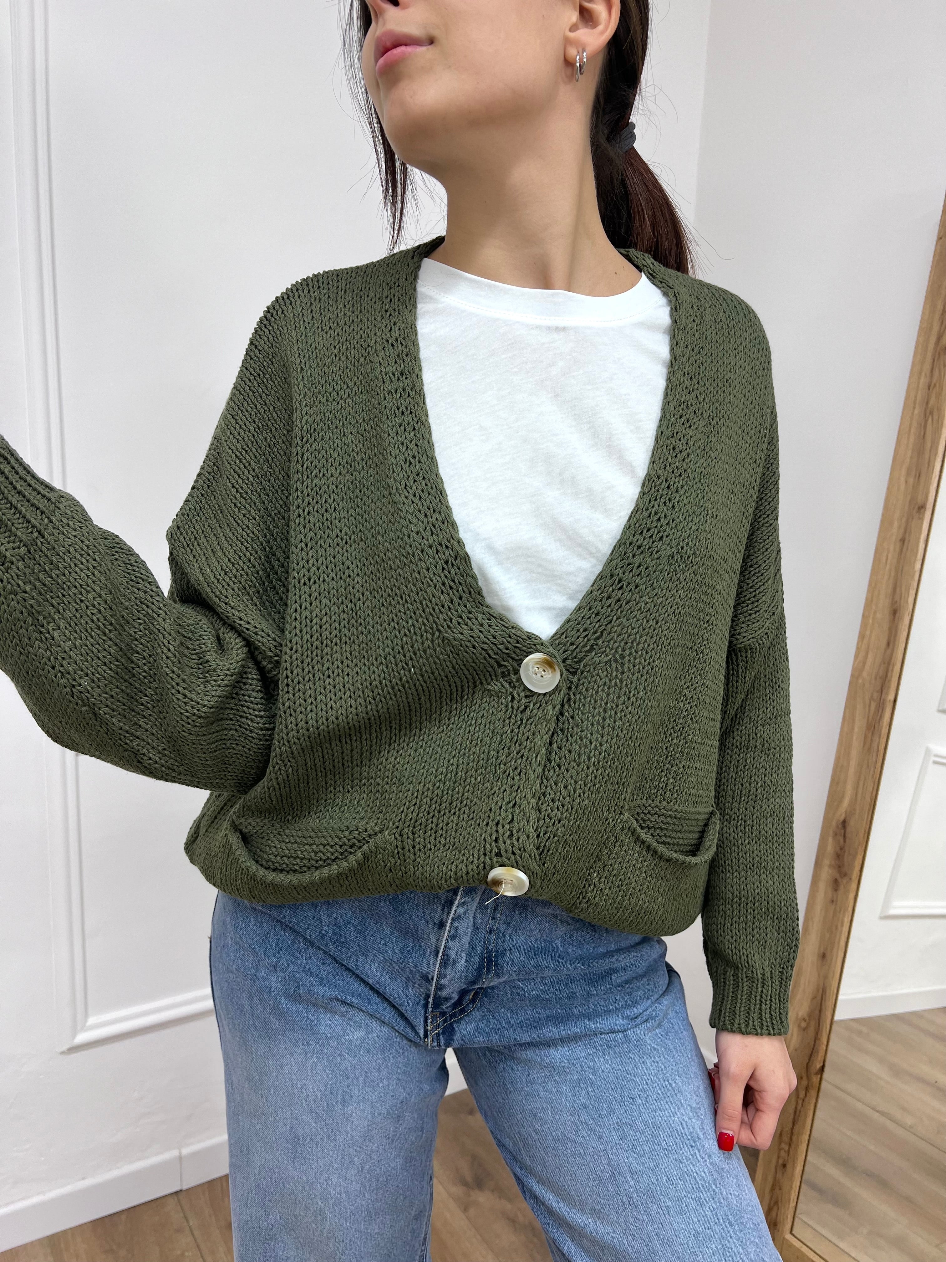 CARDIGAN FILO OVER TASCHE BENEDETTA VERDE SUSY MIX