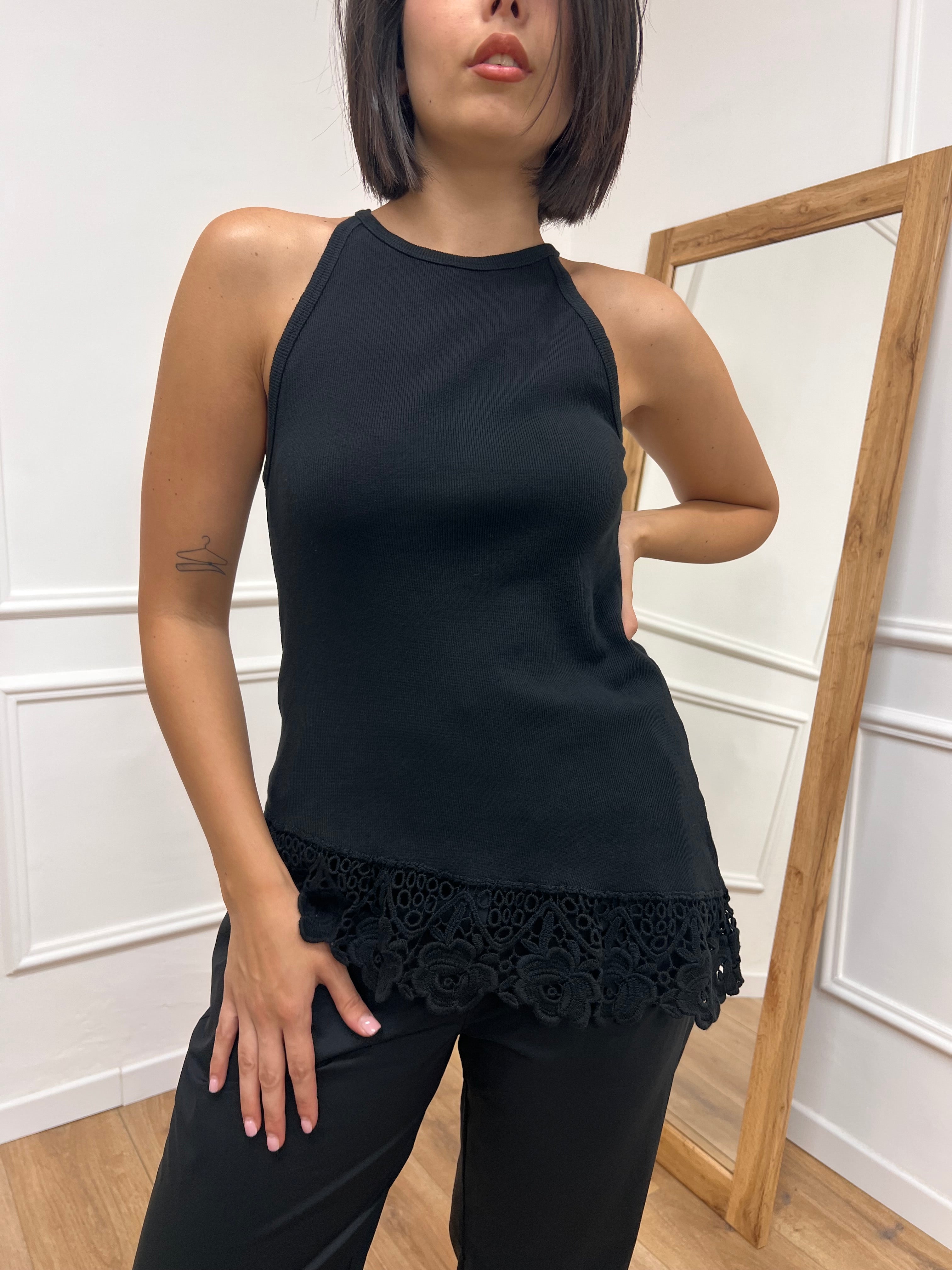 CANOTTA COSTINE PIZZO ASIMMETRICO NERO SUSY MIX