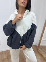 FELPA BOMBER ARRICCIATO CHEVRON LATTE SARA SUSY MIX