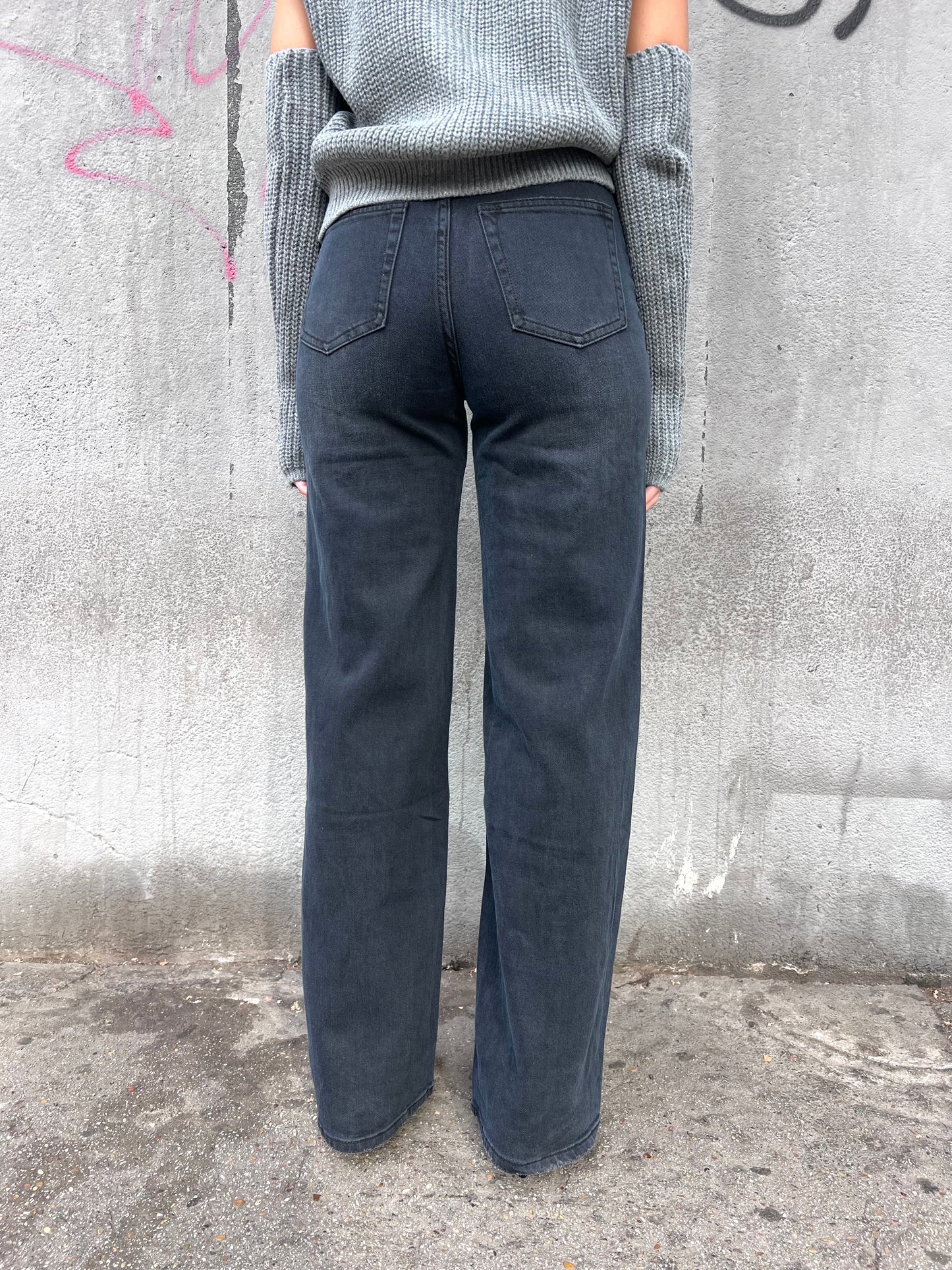 DENIM VITA ALTA FULL LENGHT NERO