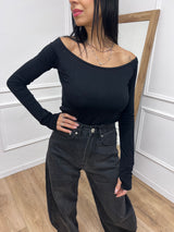 MAGLIA BASIC SCOLLO SHIFFER MANICOTTO NERO SUSY MIX