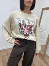 FELPA GIROCOLLO TIGER “BROOKLYN” AVORIO SUSY MIX