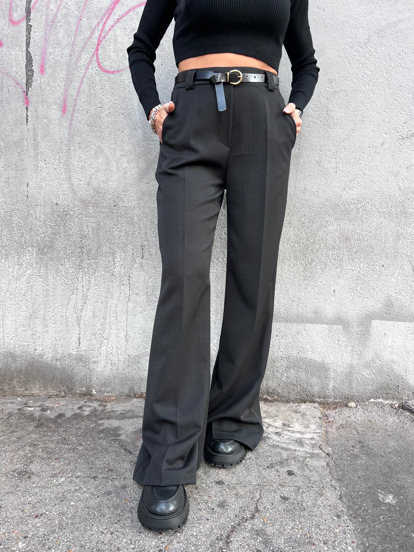 SUSY MIX PANTALONE PALAZZO DARIA NERO