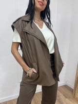 GILET ECOPELLE CERNIERA AMBRA FANGO SUSY MIX