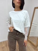 T-SHIRT MANICA PIZZO IOLANDA LATTE SUSY MIX