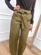 PANTALONE VITA ALTA CON FUSCIACCA AYLIN KAKI
