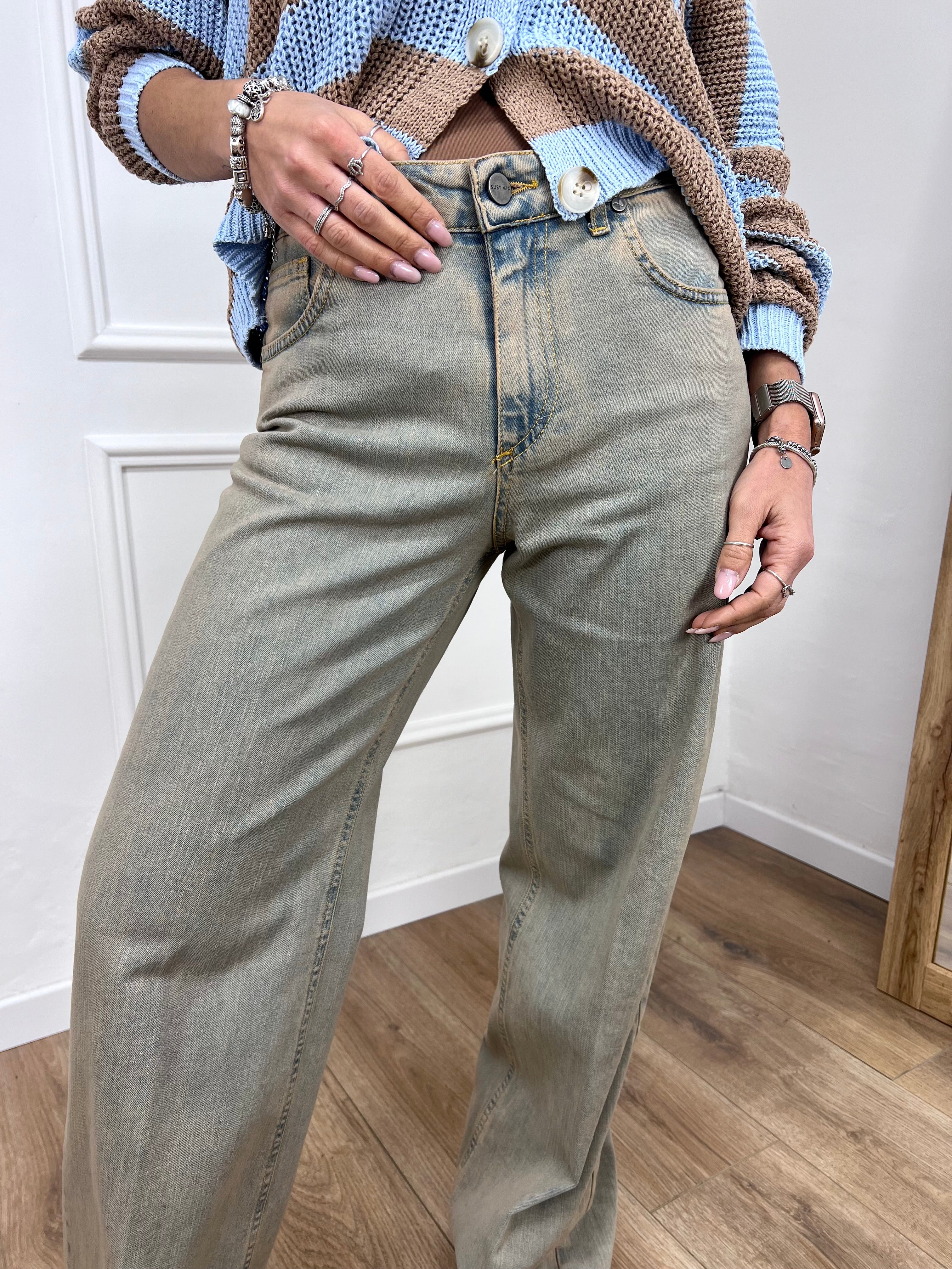 DENIM PALAZZO ORLO SCUCITO JELISA TERRY SABBIATO SUSY MIX