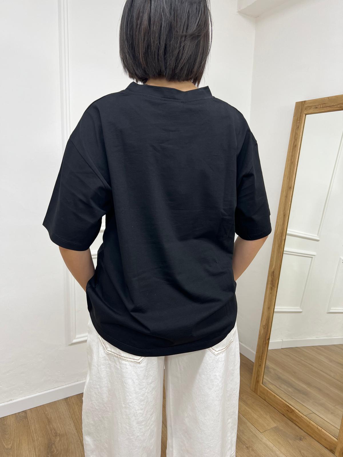 T-SHIRT M/C OVER TASCA MICRO PAILLETTES NERO SUSY MIX