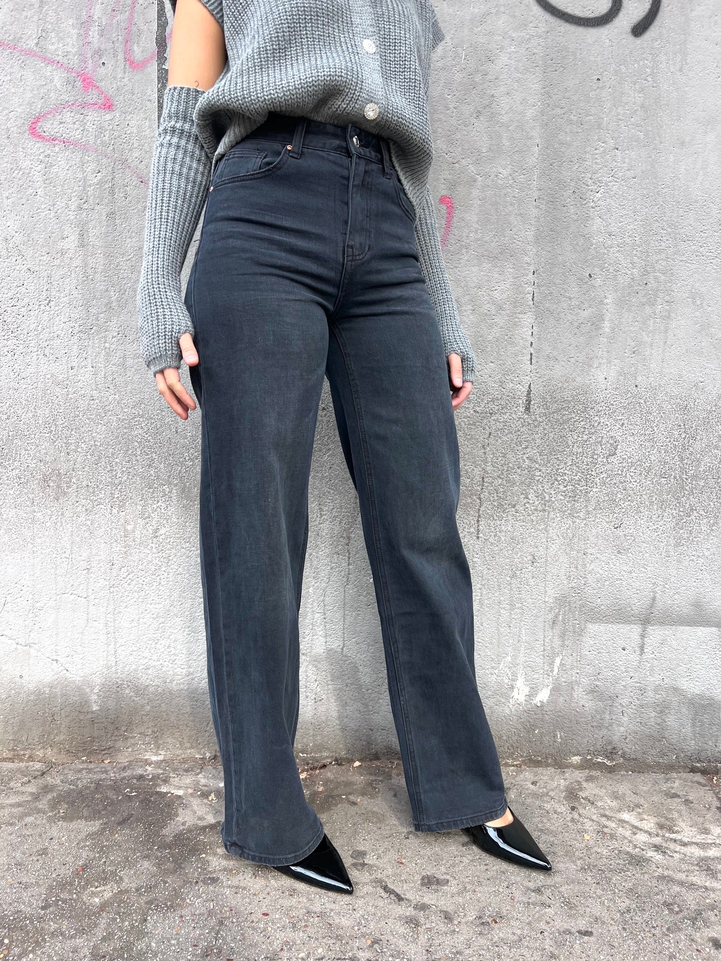 DENIM VITA ALTA FULL LENGHT NERO