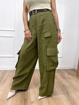 PANTALONE VITA ALTA CARGO ELIA MILITARE SUSY MIX
