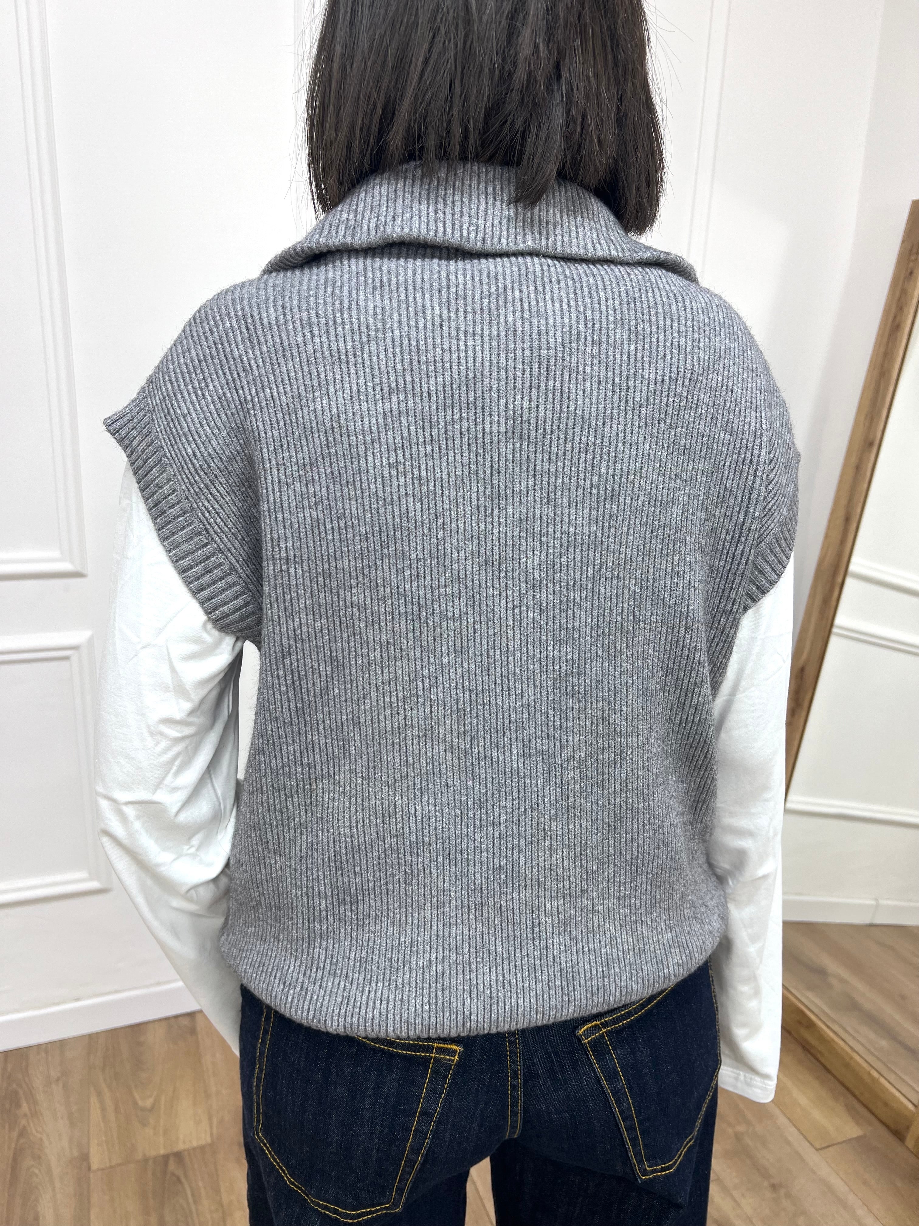 GILET IN MAGLIA A COSTE CON CERNIERA GRIGIO SUSY MIX