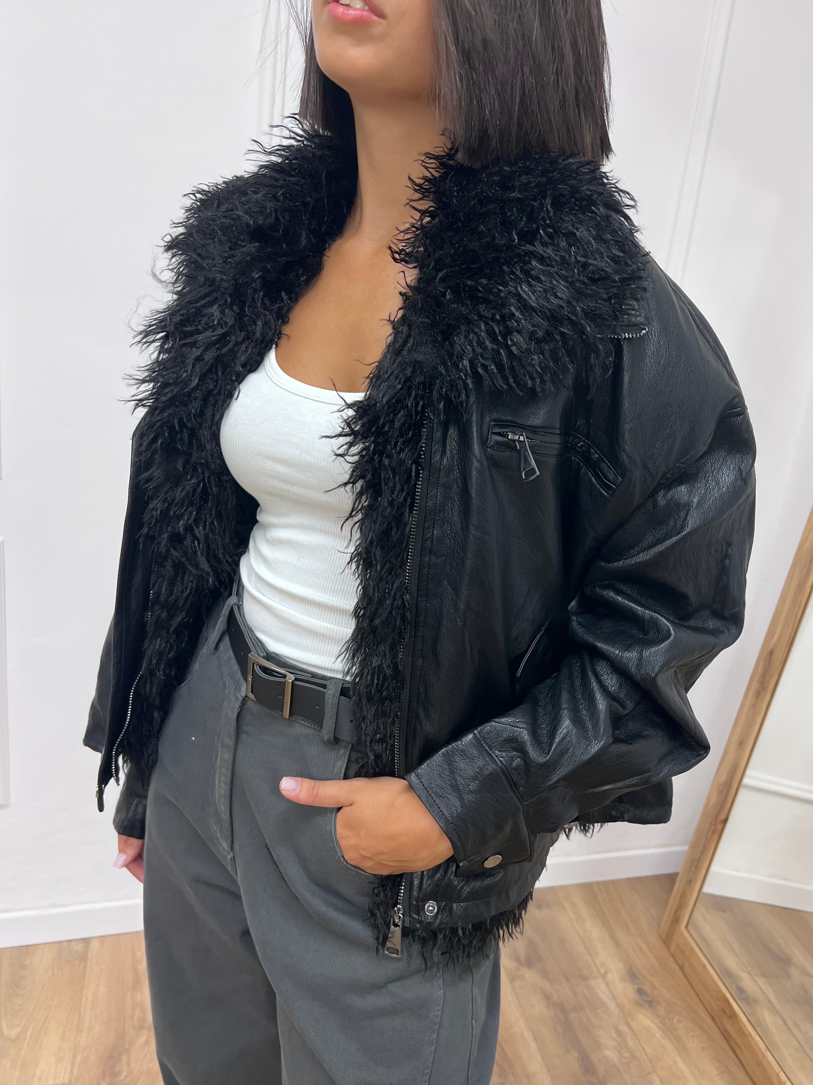 GIACCA 3 in 1 ECOPELLE + GILET MONGOLIA VITTORIA NERO