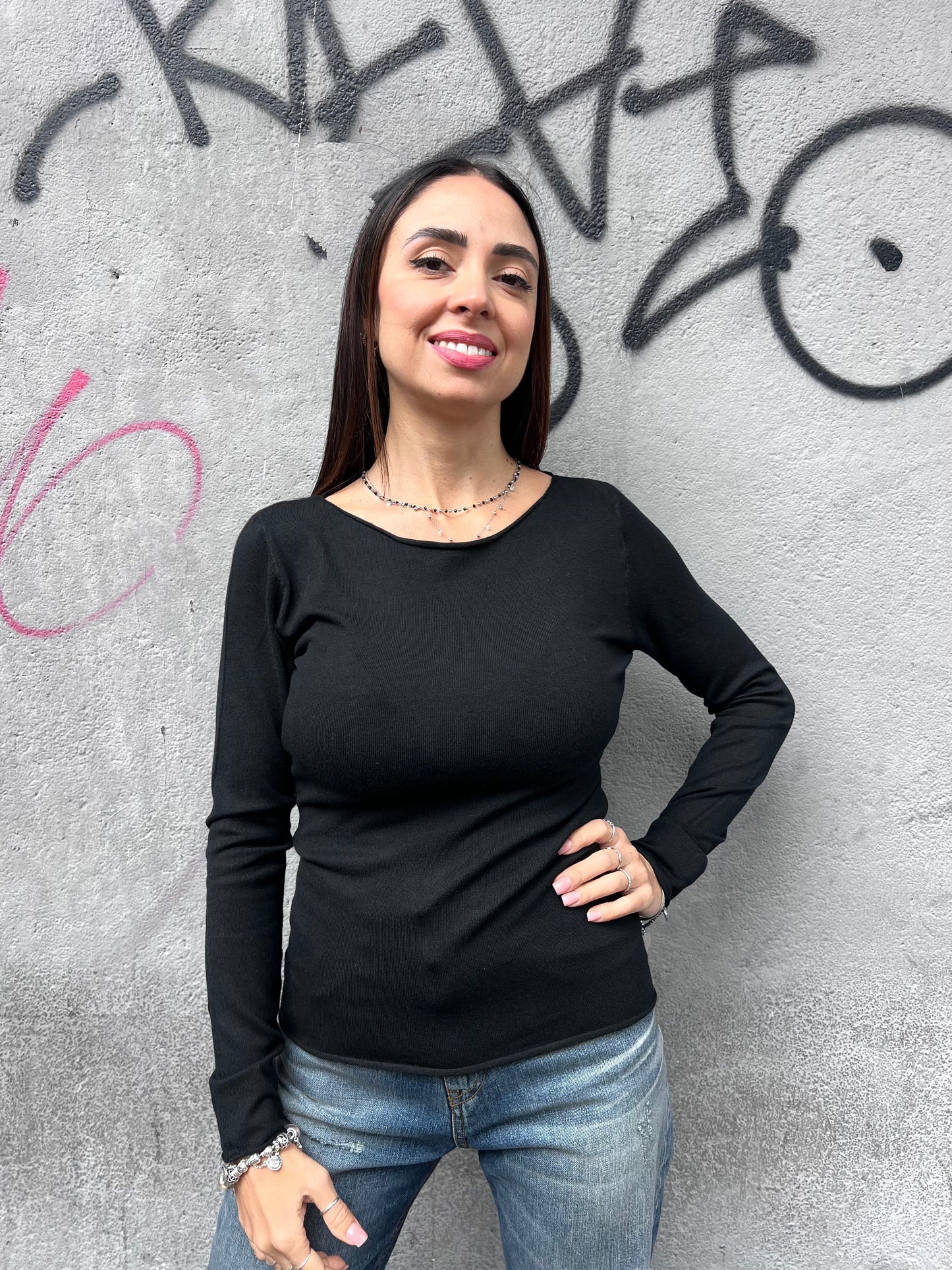 SUSY MIX MAGLIA BARCA FIT CARMEN NERO