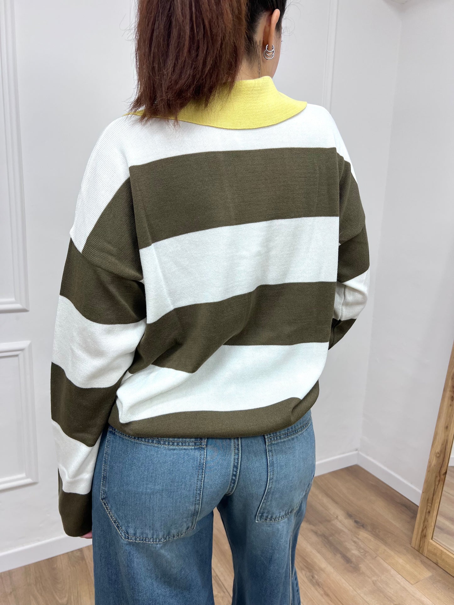 SUSY MIX MAGLIA POLO RIGATA M/LUNGA ANDREIA MILITARE