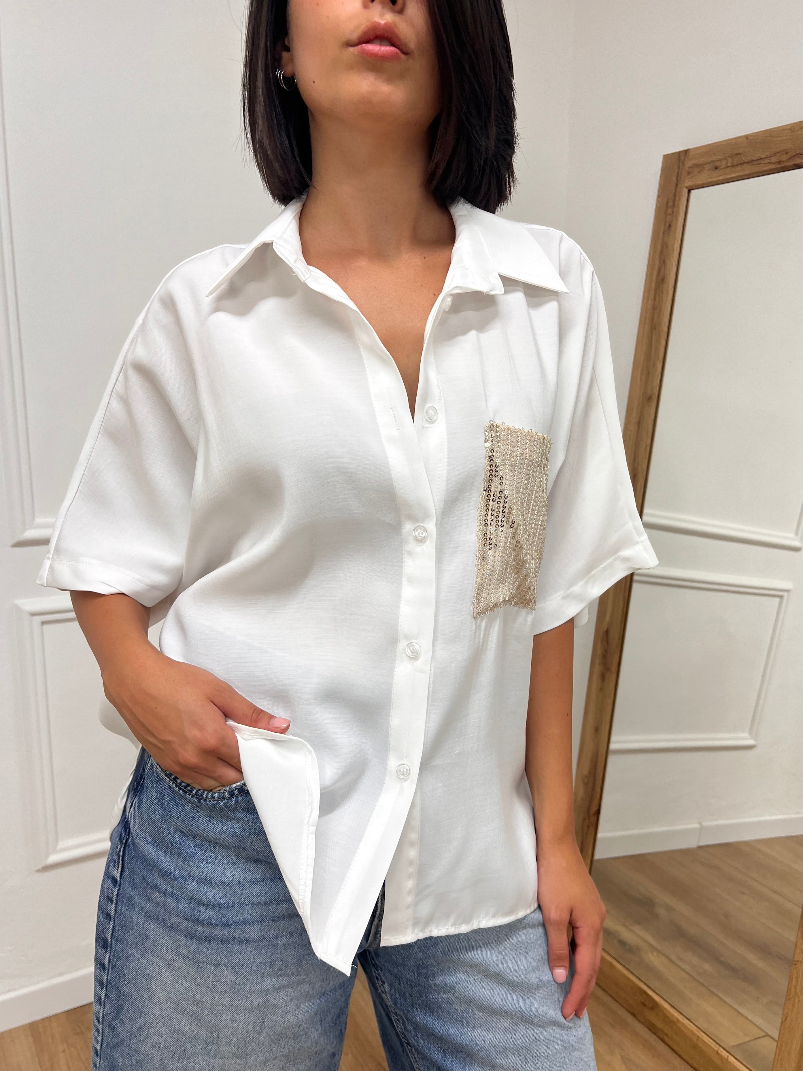 CAMICIA OVER TASTA PAILLETTES CUPRO LATTE SUSY MIX
