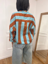 CAMICIA MUSSOLA COREANA RIGHE TABACCO/TURCHESE