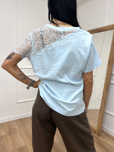 T-SHIRT M/C INSERTO PIZZO ROSITA CIELO SUSY MIX