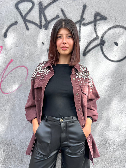SUSY MIX CAMICIONE DENIM STONE WASH STRASS BENNY VINO
