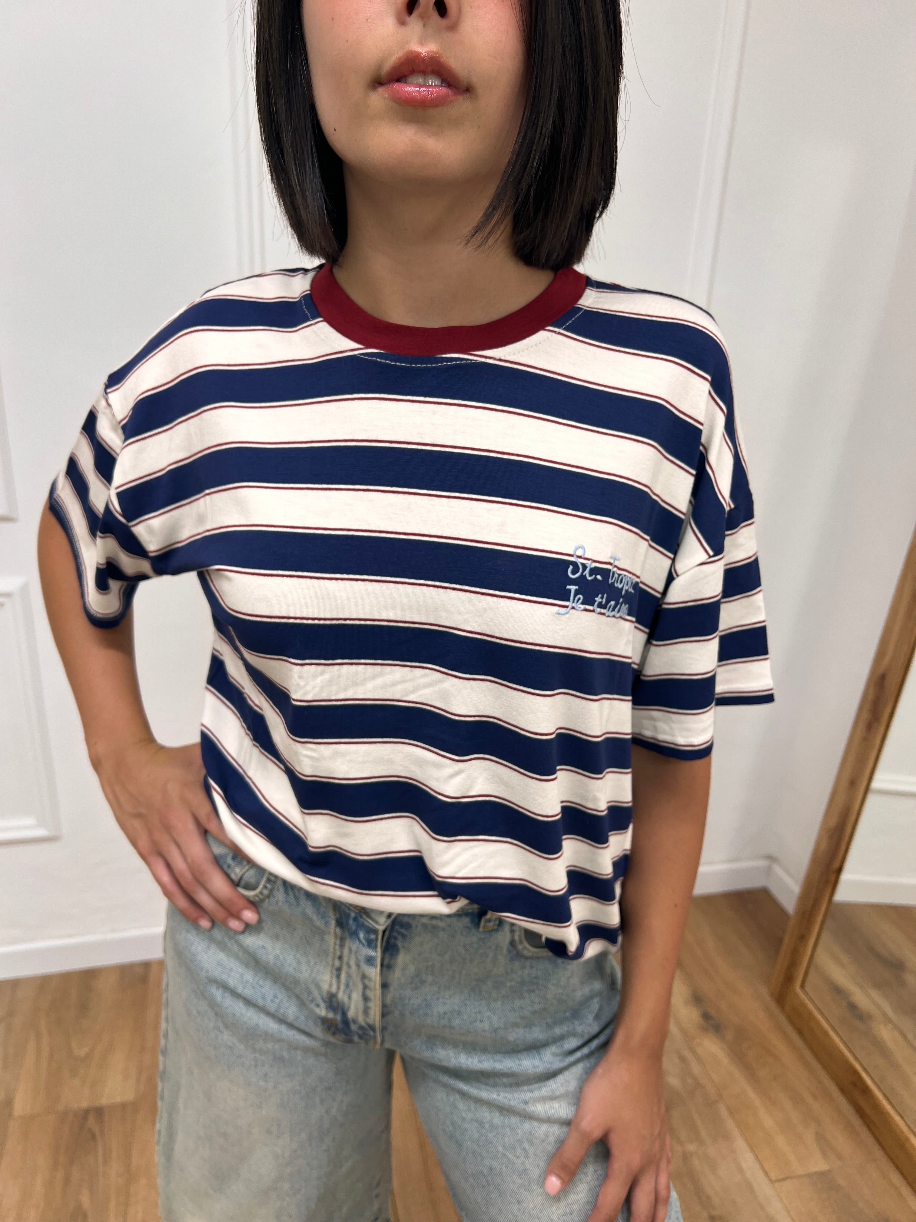 T-SHIRT M/C GIROCOLLO RIGHE  ST. TROPEZ BLU MOTEL