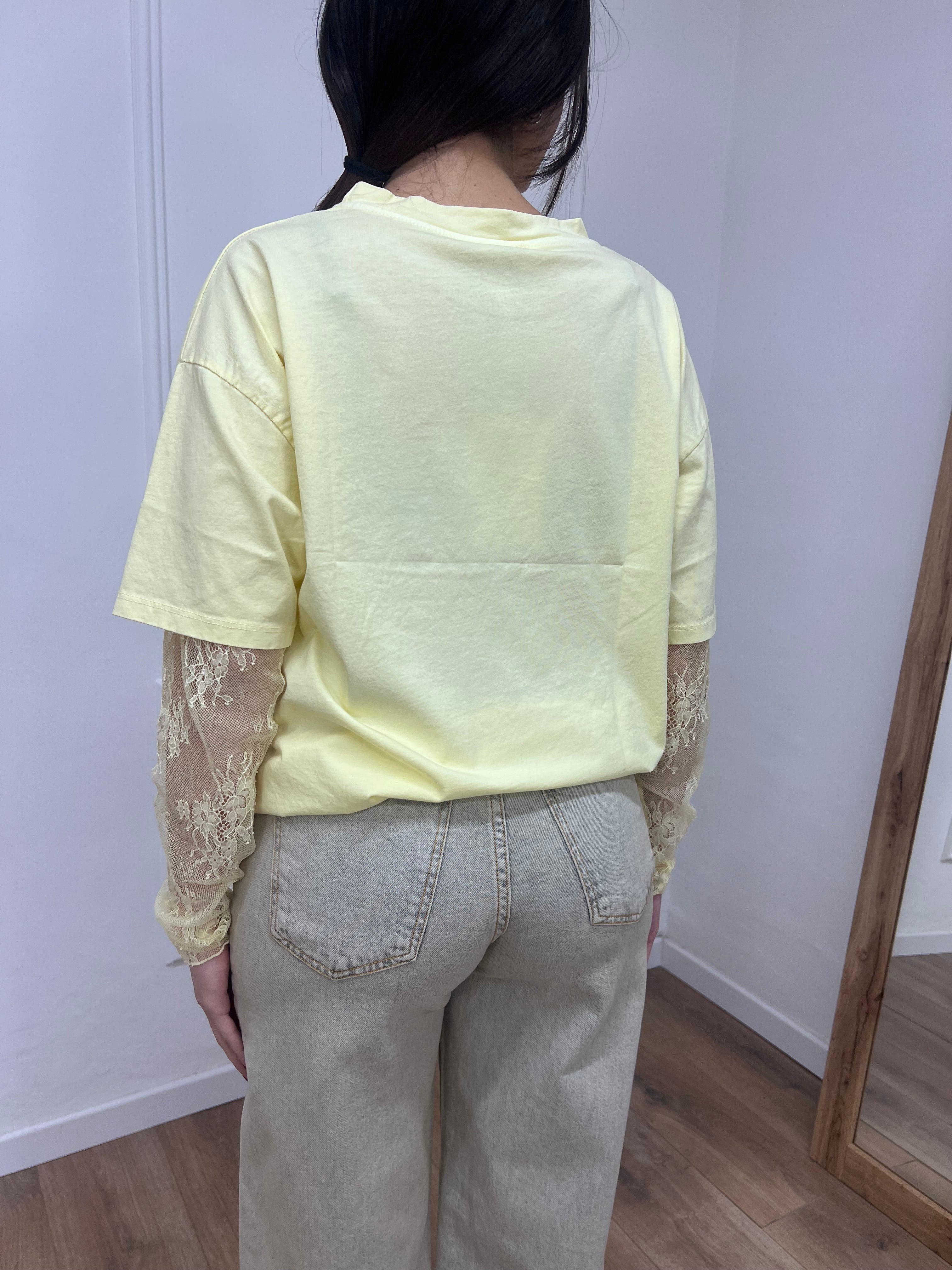 T-SHIRT MANICA PIZZO IOLANDA GIALLO SUSY MIX