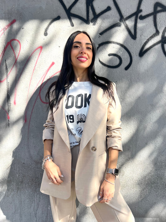 GIACCA UN BOTTONE ASIMMETRICA OLGA BEIGE