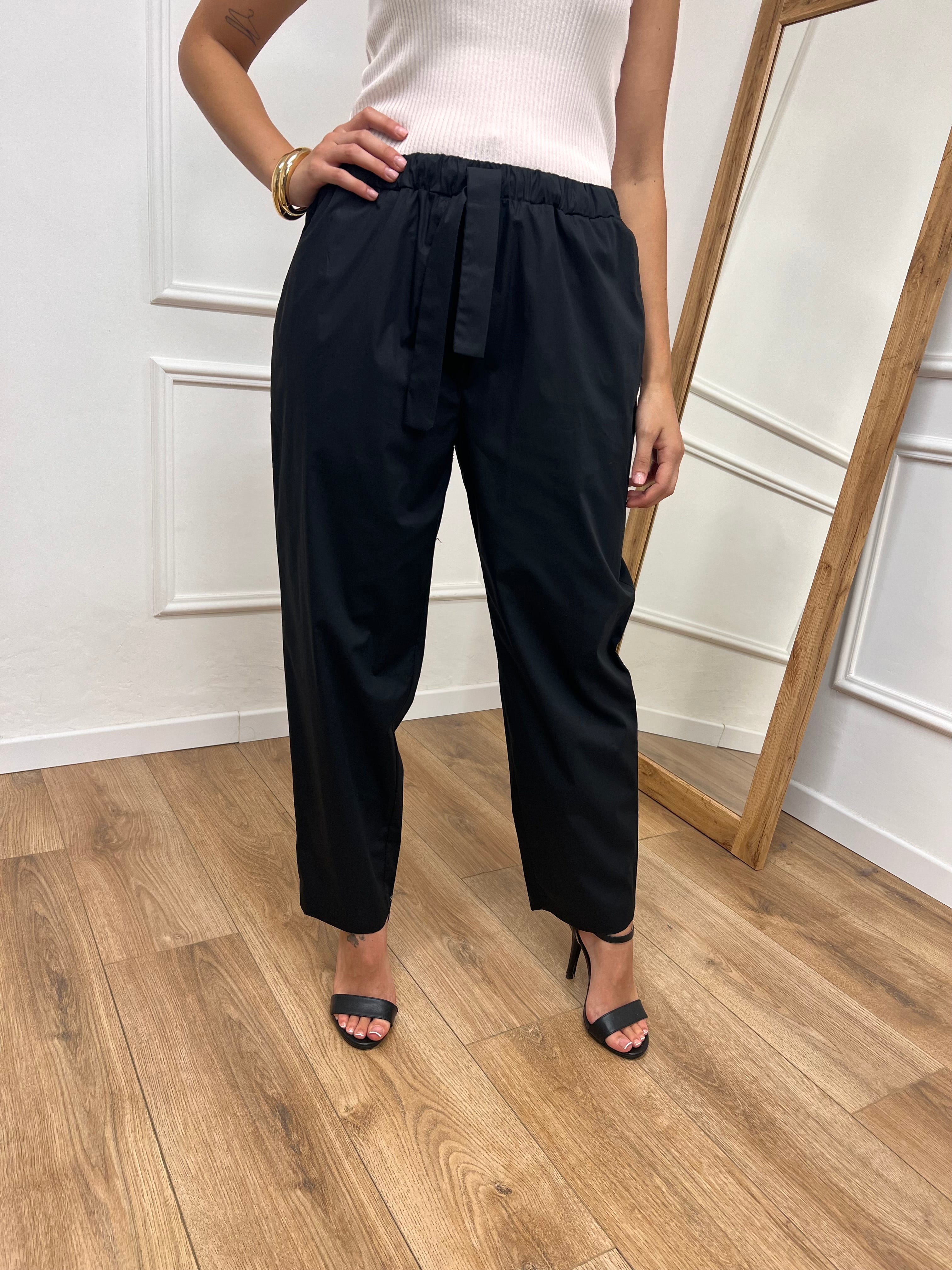 PANTALONE LACCIO TELA PARACADUTE NERO MOTEL