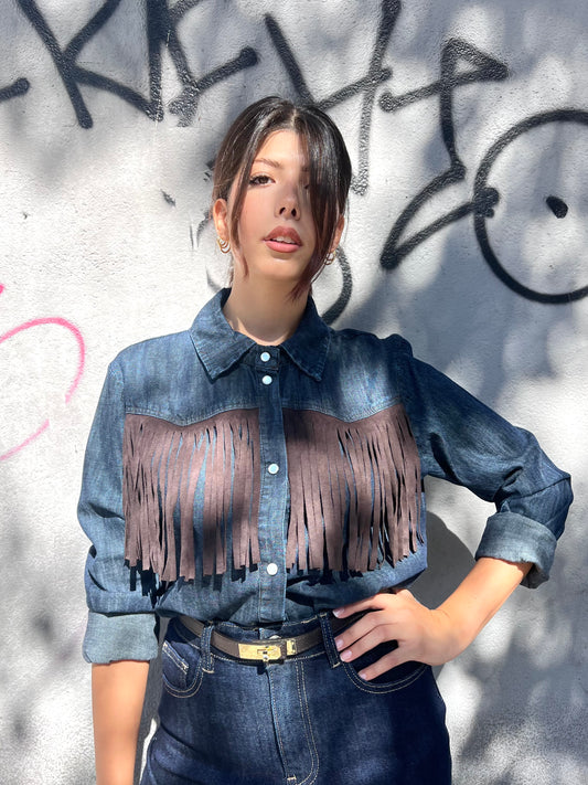 SUSY MIX CAMICIA DENIM FRANGE DESY BLU