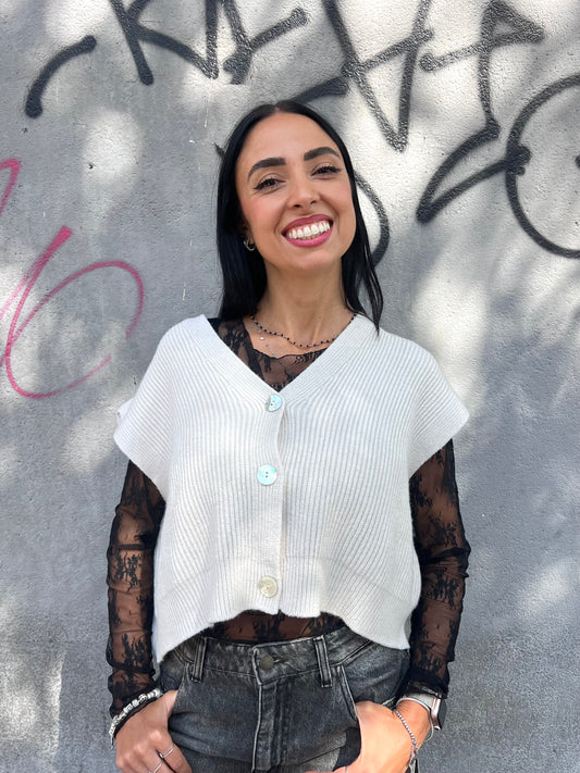 SUSY MIX GILET CROP COSTE BOTTONI GINNY BURRO