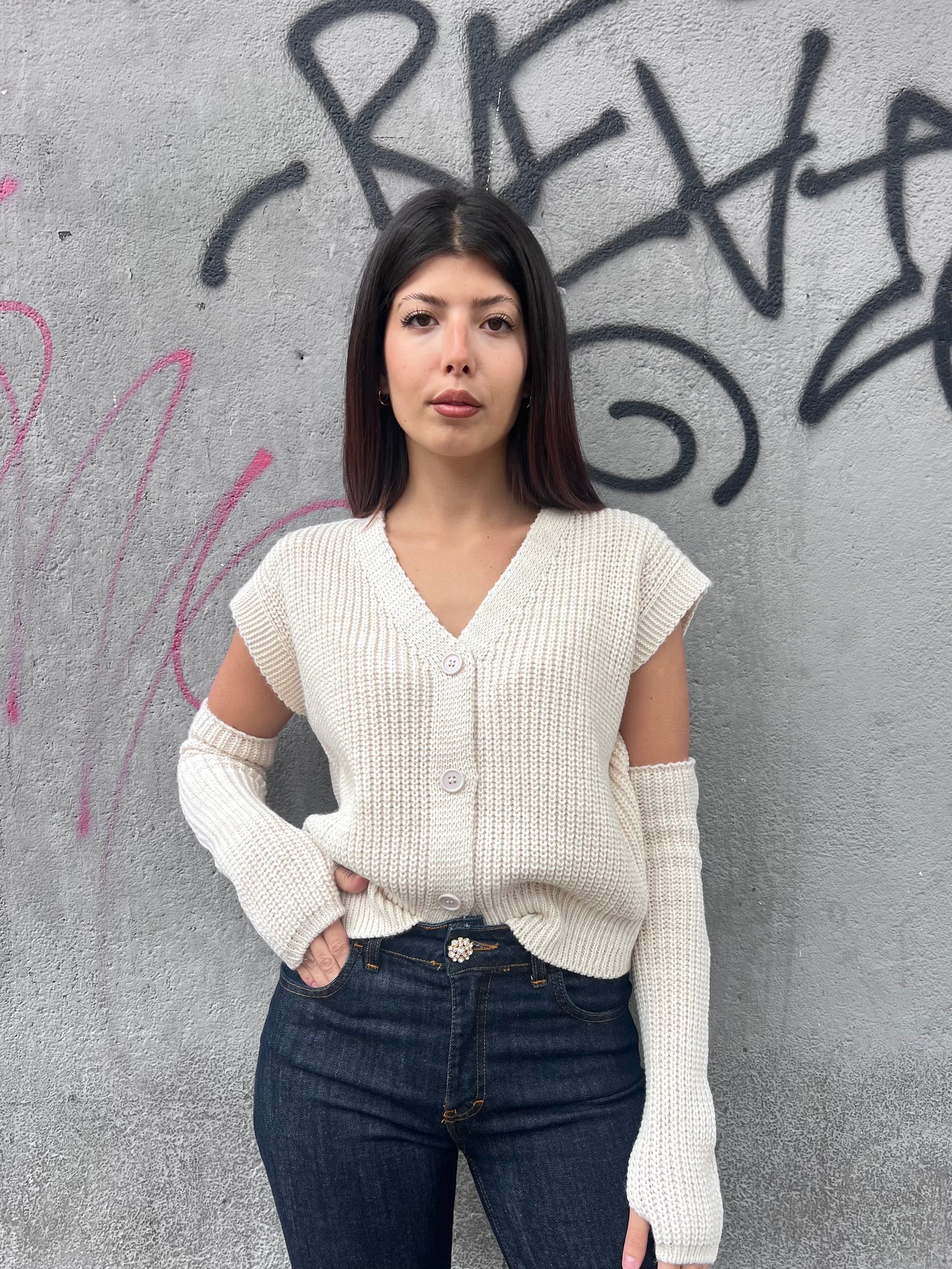 SUSY MIX GILET BOTTONI CON MANICOTTI BRIDGET BURRO