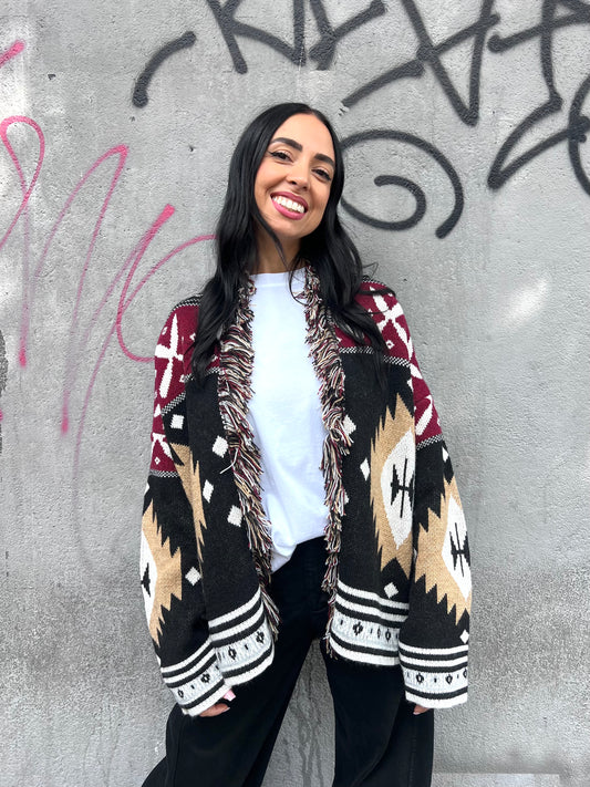 SUSY MIX CABAN CORTO STAMPA ETNICA CAMEL