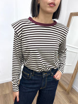 MAGLIA SPALLINE RIGATA COLLO CONTRASTO MORO SUSY MIX