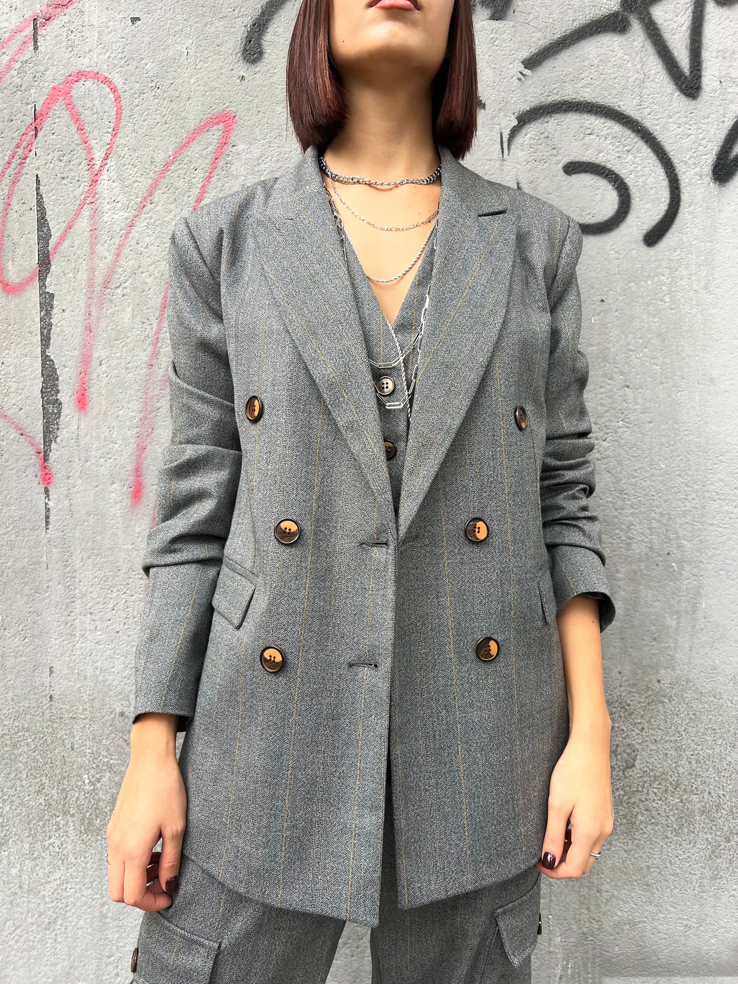 SUSY MIX BLAZER DOPPIOPETTO GESSATO DENISE GRIGIO