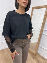 T-SHIRT MANICA PIZZO IOLANDA NERO SUSY MIX