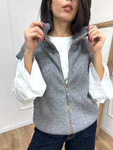 GILET IN MAGLIA A COSTE CON CERNIERA GRIGIO SUSY MIX