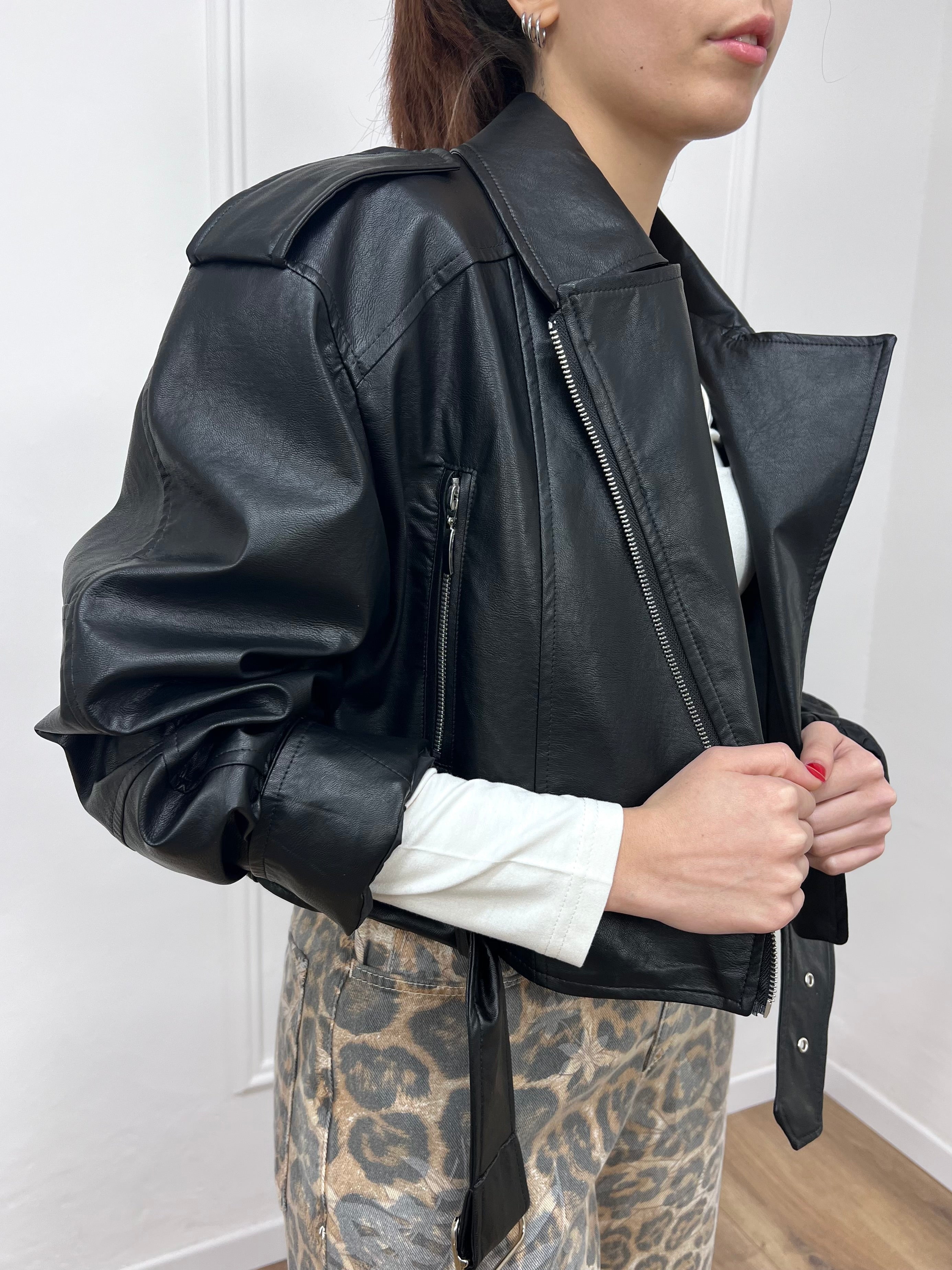 BIKER CROP ECOPELLE LORENA NERO SISY MIX