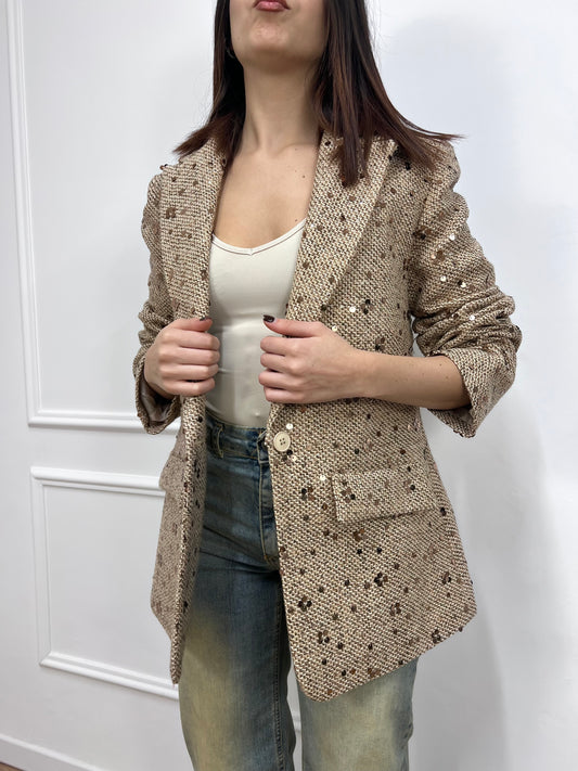 SUSY MIX GIACCA MONOPETTO PAILLETTES BEIGE