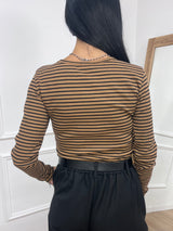 MAGLIA SERAFINO GIROCOLLO AMPIO RIGATA TABACCO SUSY MIX
