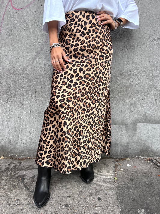 SUSY MIX GONNA LUNGA SATIN MACULATA NERO