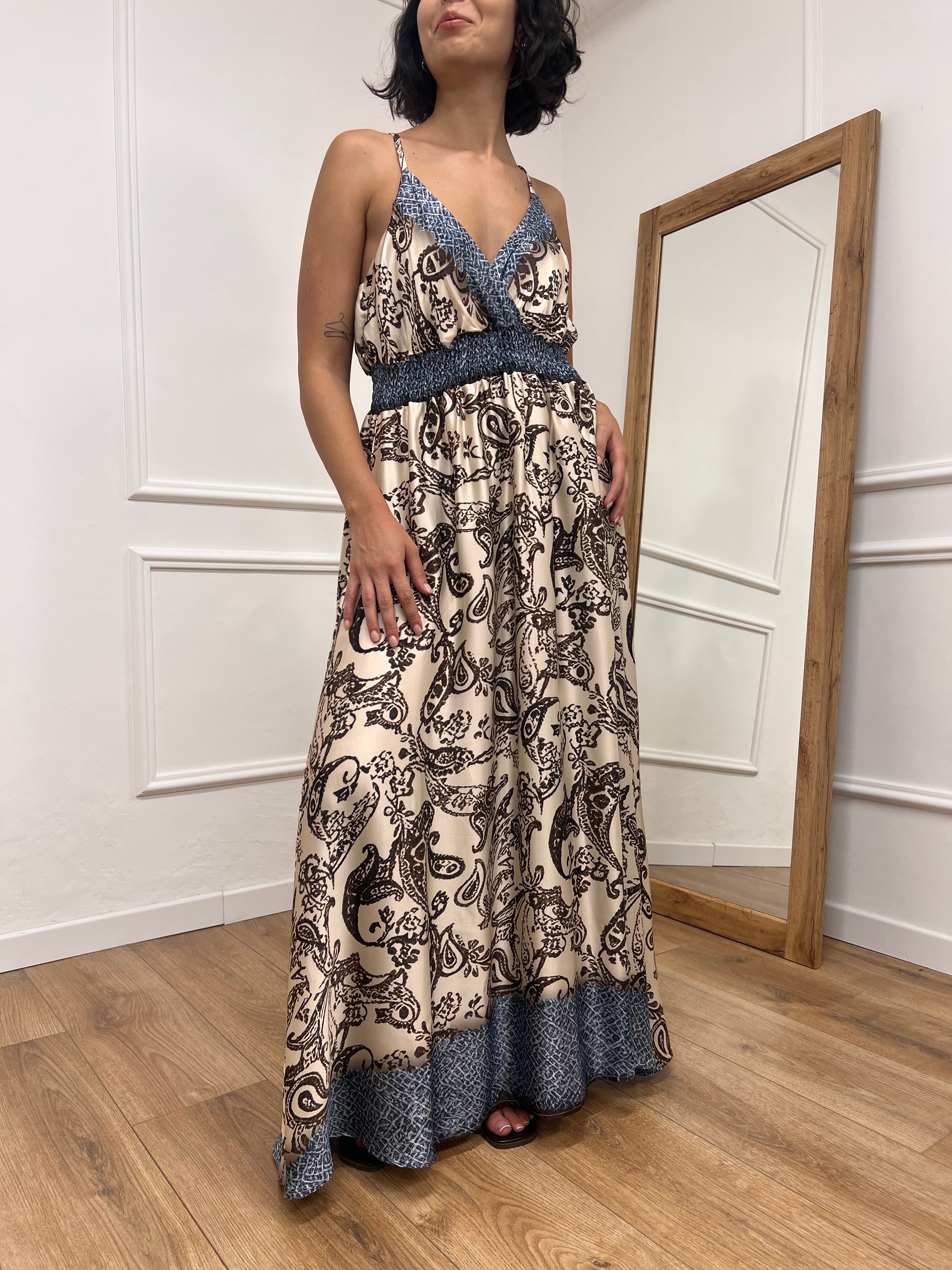 ABITO LUNGO SCOLLO SATIN FANTASIA MORO SUSY MIX