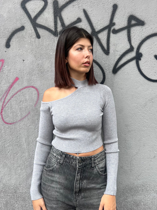 SUSY MIX MAGLIA CROP CUT OUT COSTINE ILARIA GRIGIO