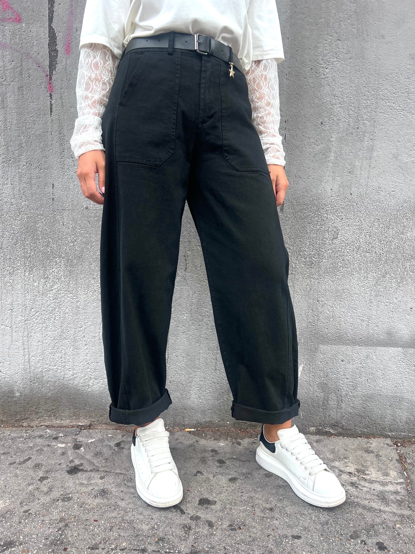 SUSY MIX PANTALONE VITA ALTA BALLON STELLINA NERO