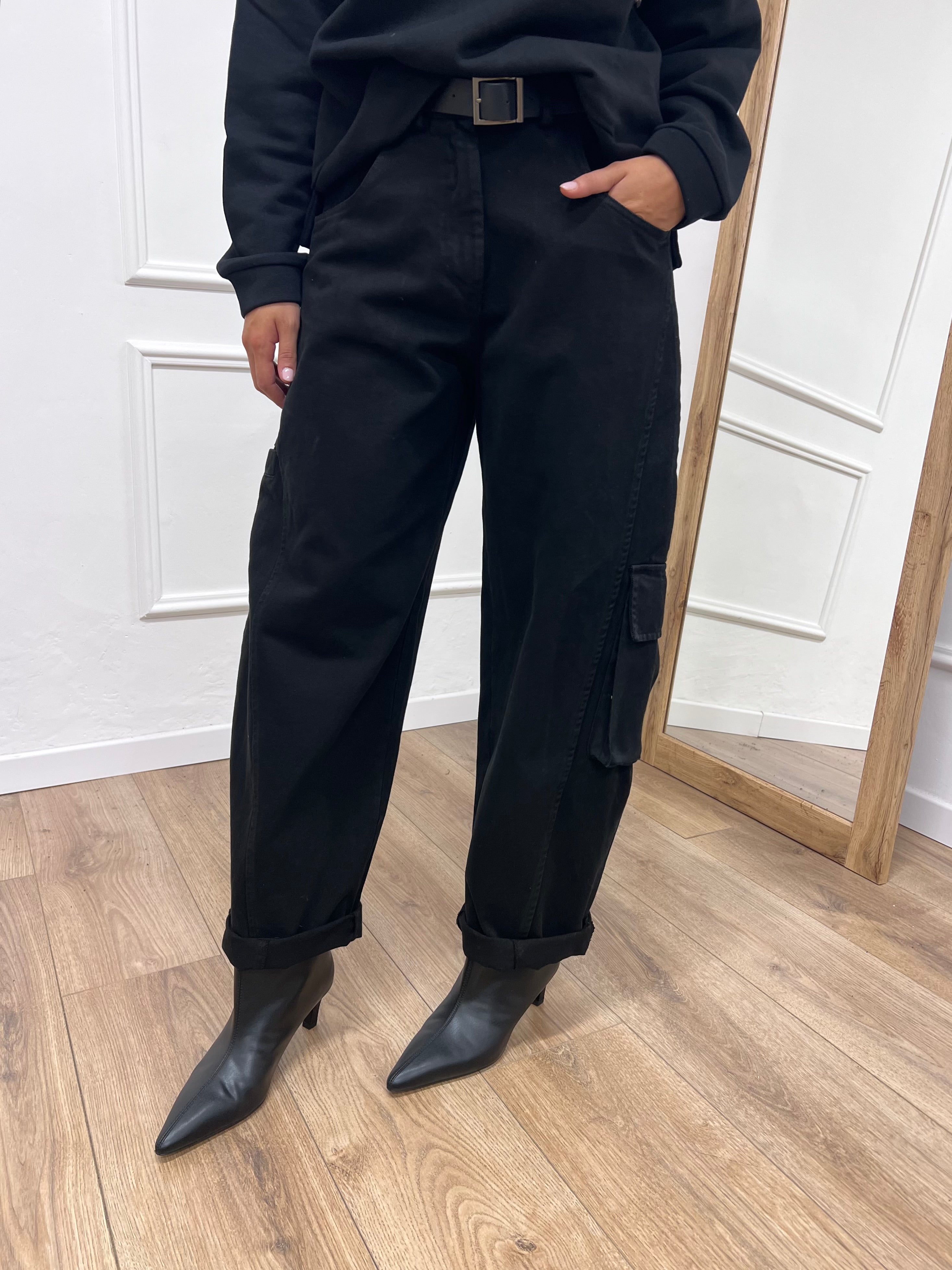PANTALONE CARGO VITA ALTA MELISSA NERO SUSY MIX