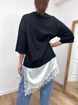 MAGLIA T-SHIRT OVER CON PIZZO SATIN MARIKA NERO SUSY MIX
