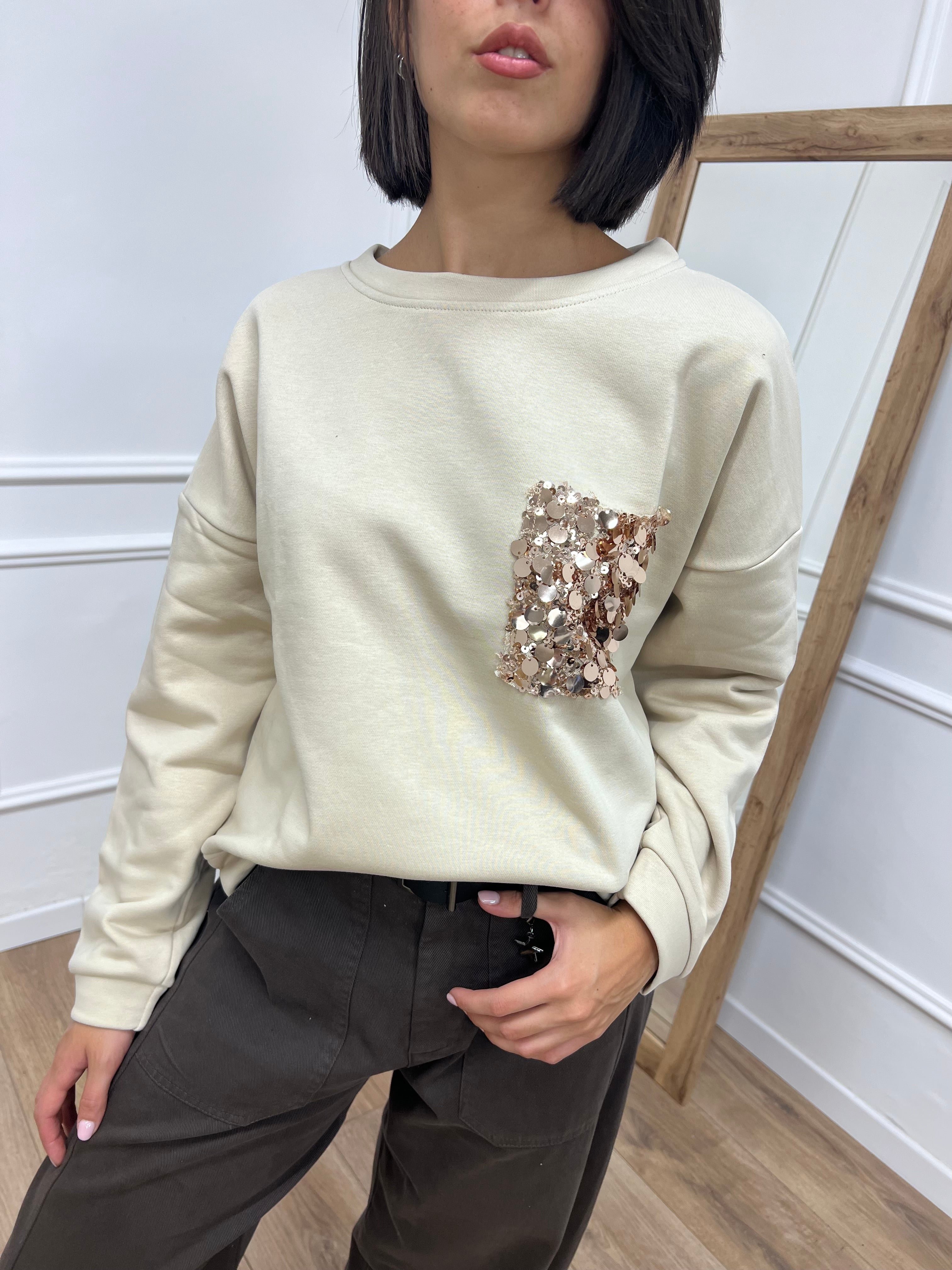 FELPA SCATOLETTA TASCA PAILLETTES AVORIO SUSY MIX