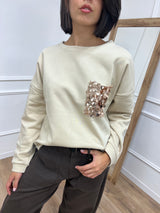 FELPA SCATOLETTA TASCA PAILLETTES AVORIO SUSY MIX