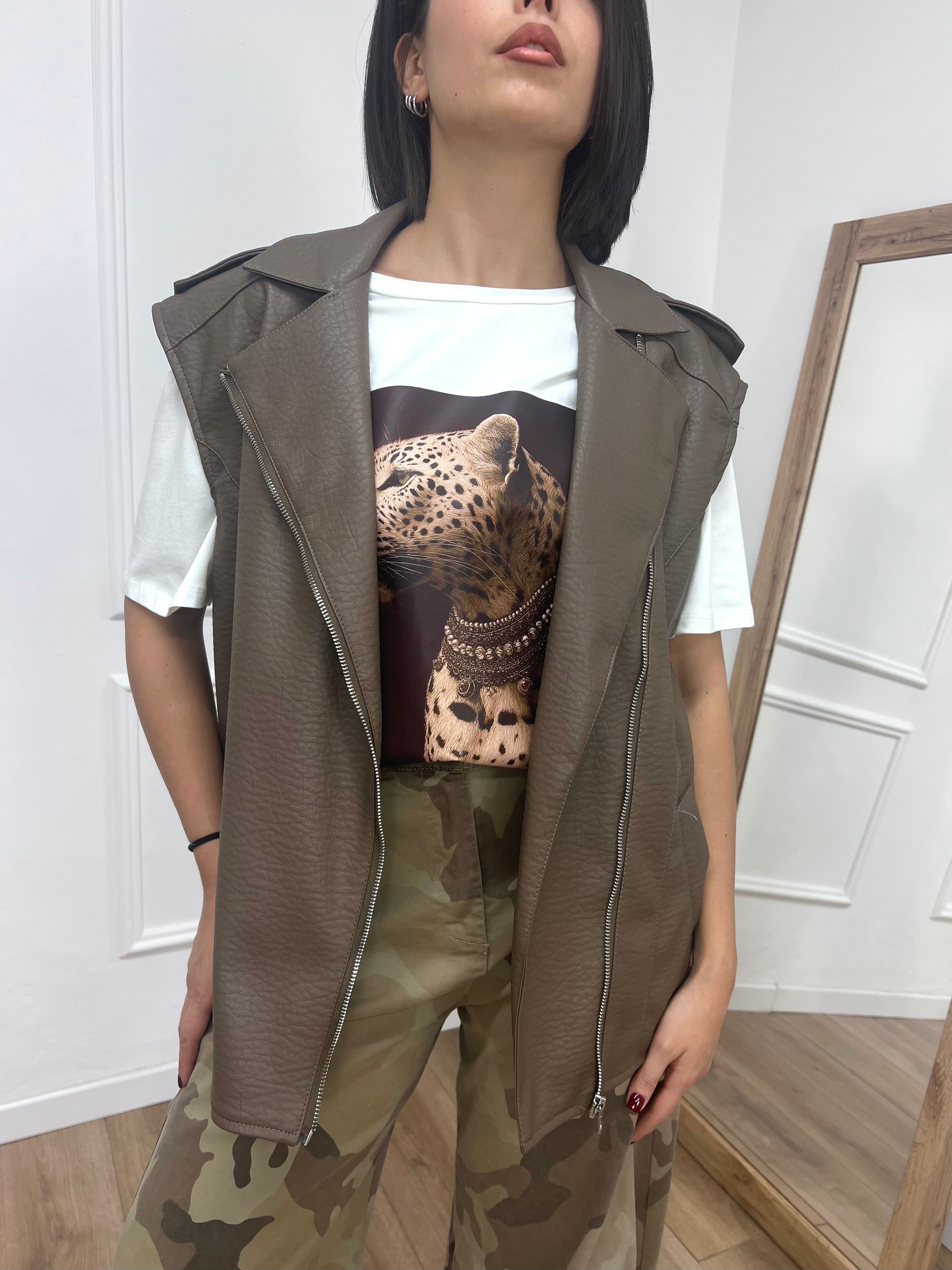 GILET ECOPELLE CERNIERA AMBRA FANGO SUSY MIX