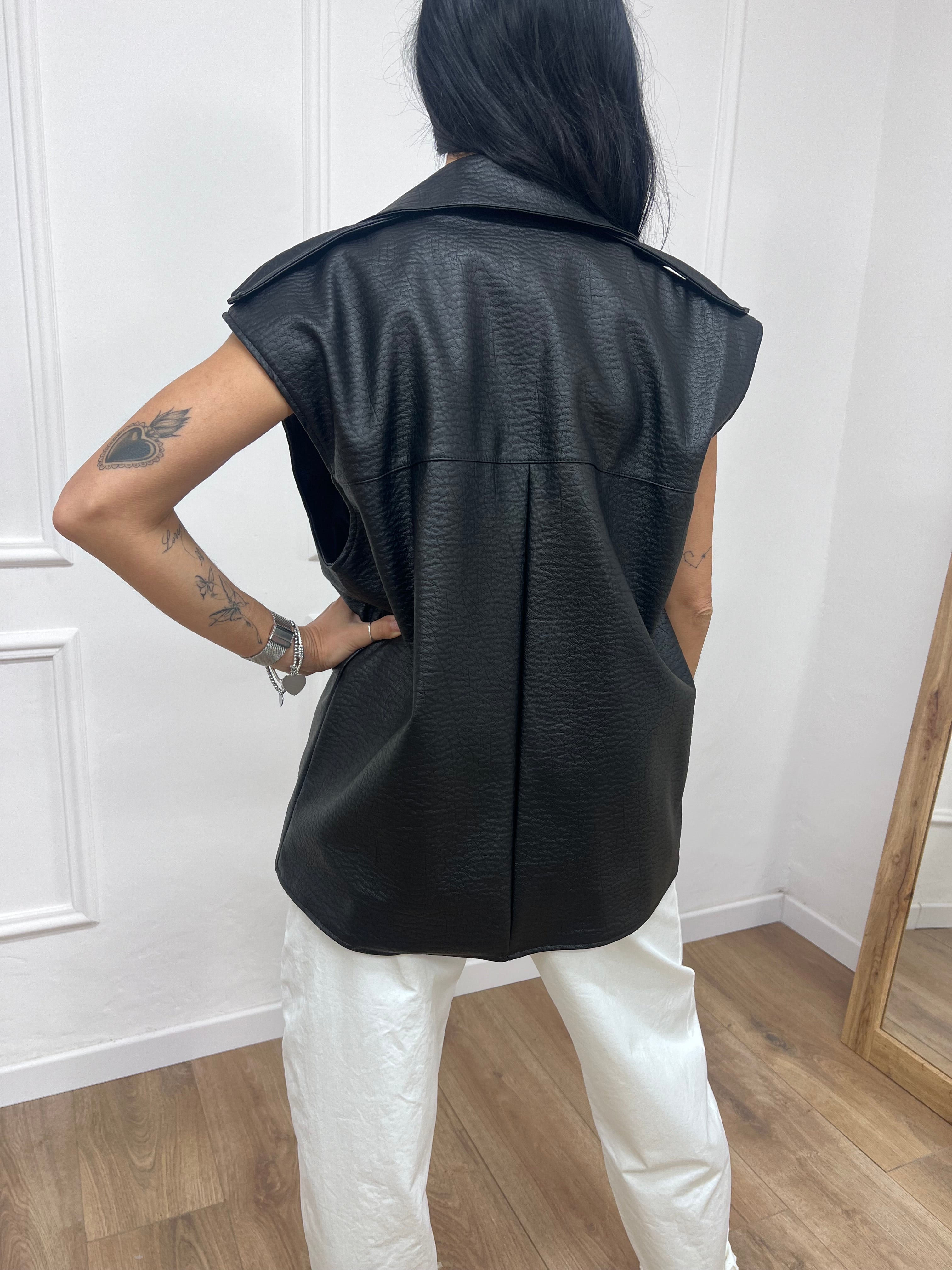 GILET ECOPELLE CERNIERA AMBRA NERO SUSY MIX