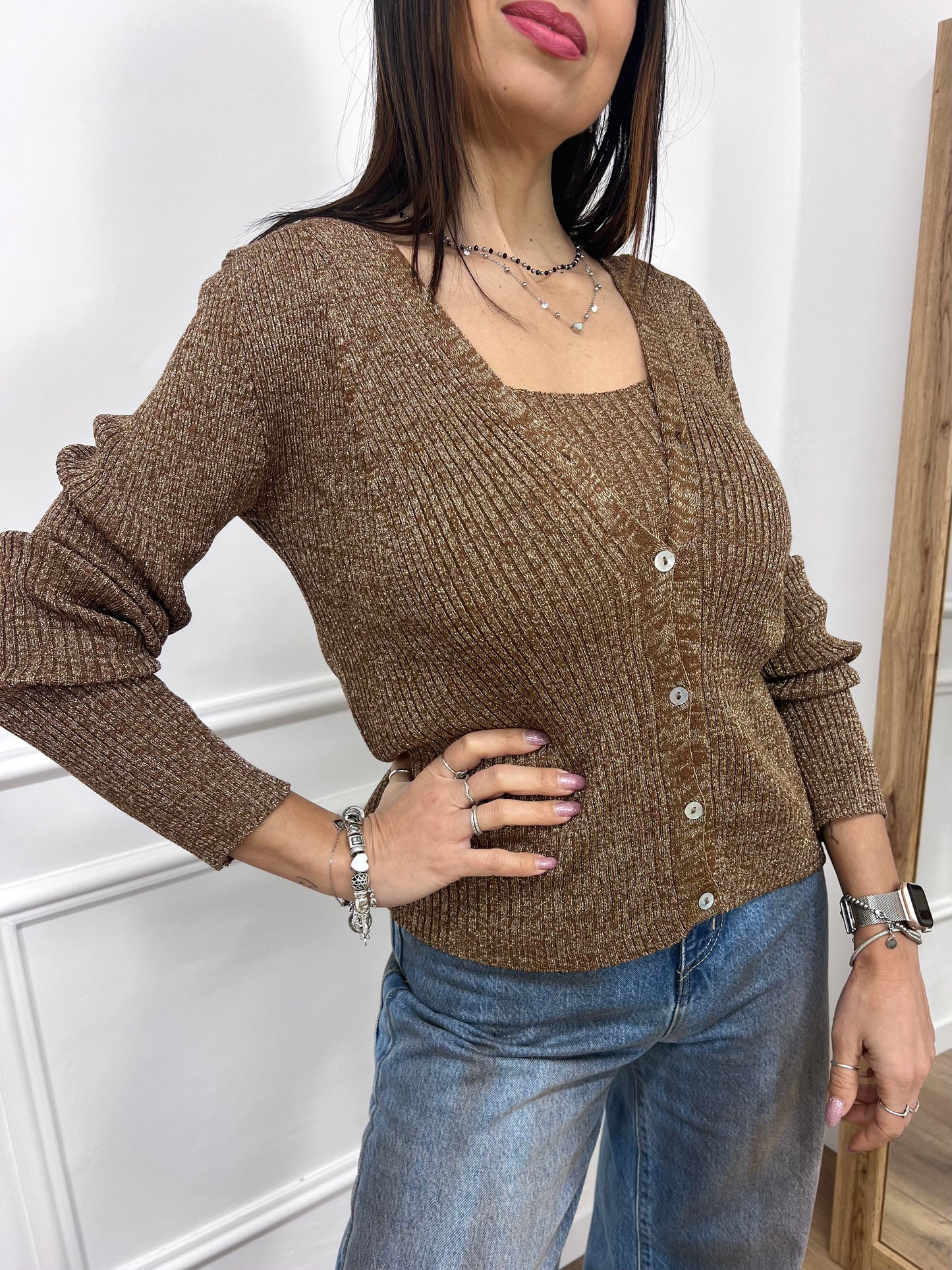 SUSY MIX CARDIGAN BOTTONCINI COSTE LUREX MALEN MORO