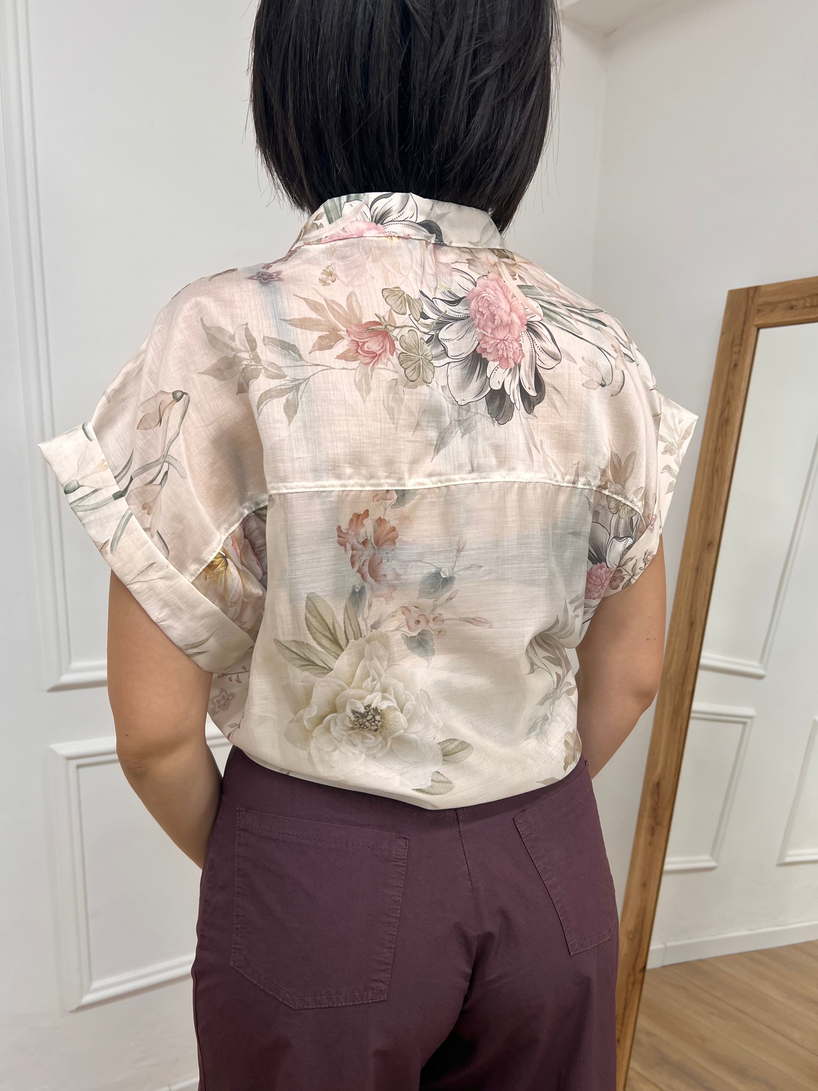 BLUSA BOTTONI TASCA PAILLETTES FIORI LINDA LATTE SUSY MIX