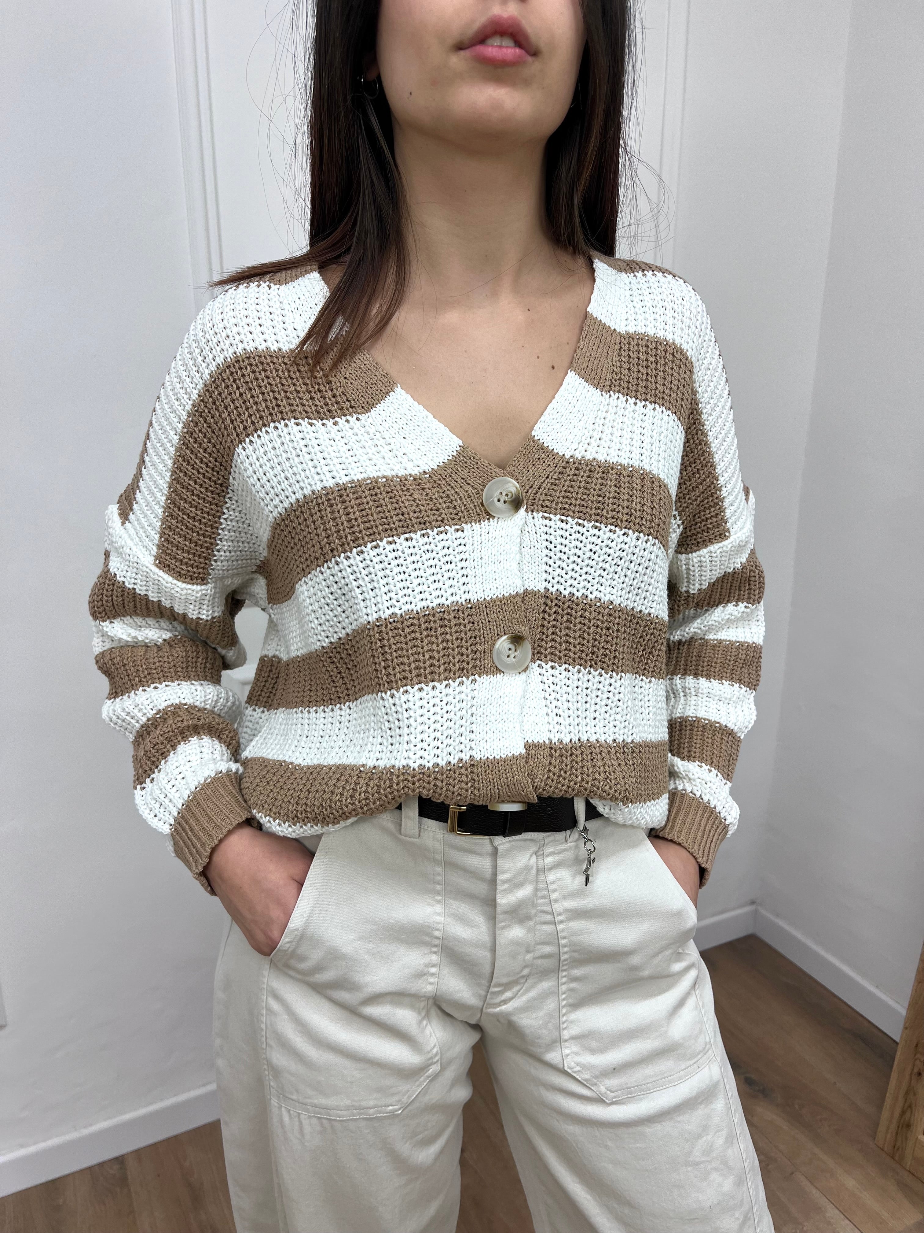 CARDIGAN FILO RIGATO BOTTONI CHIARA CORDA SUSY MIX